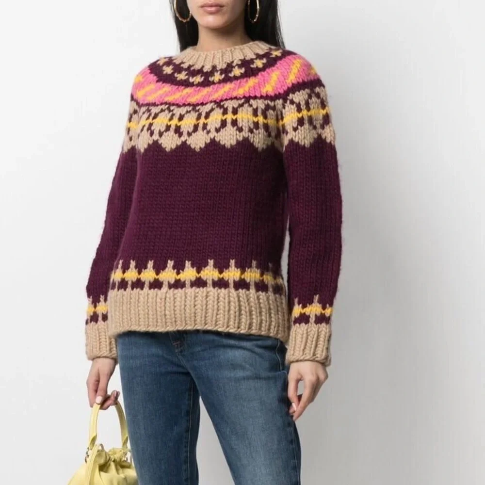 NWT Tory Burch Fair Isle Pullover Oversized Printed Sweater Knit - Picture 6 of 7